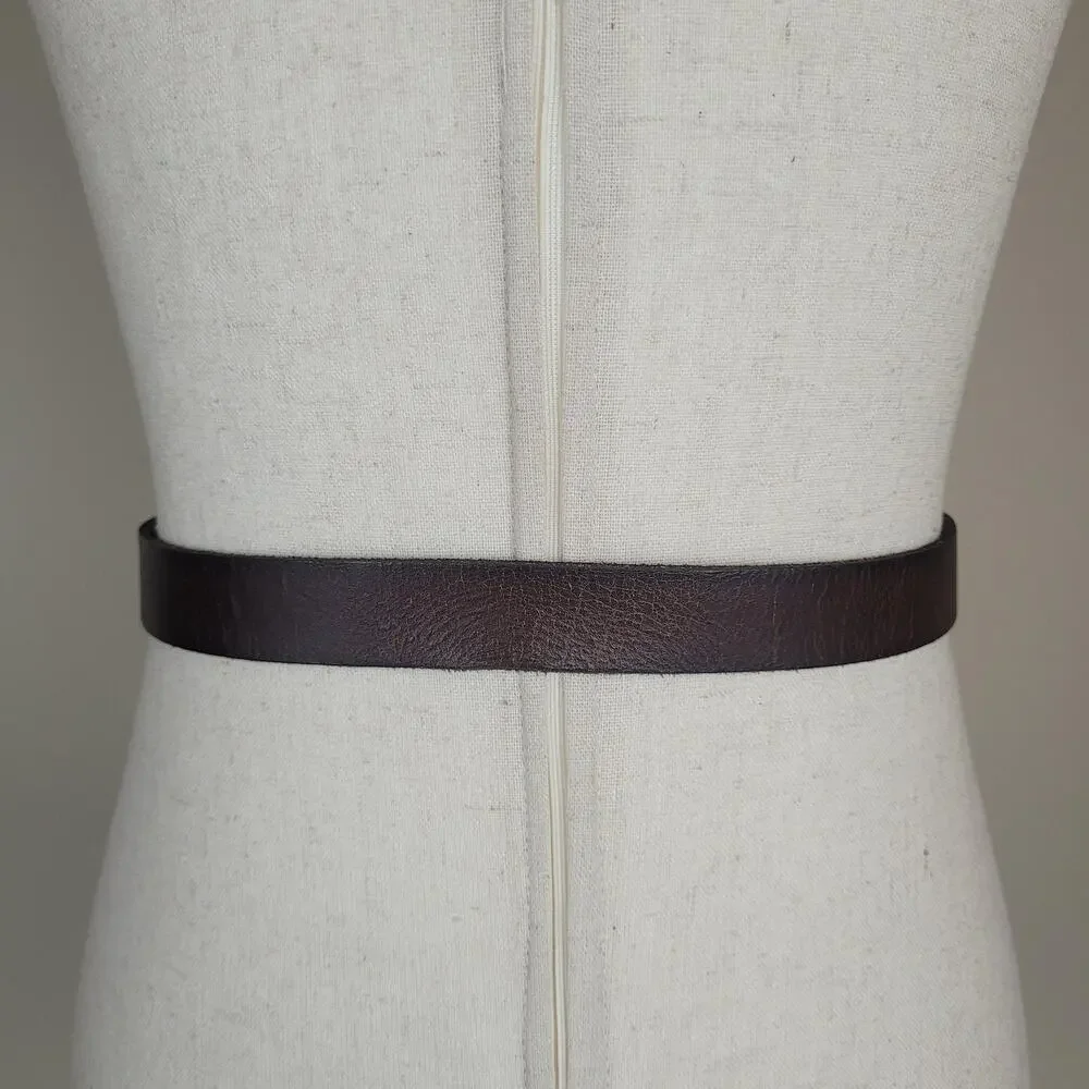 Brown Leather Belt Women Large Criss Cross Knot Keeper Casual Minimalist Classic
